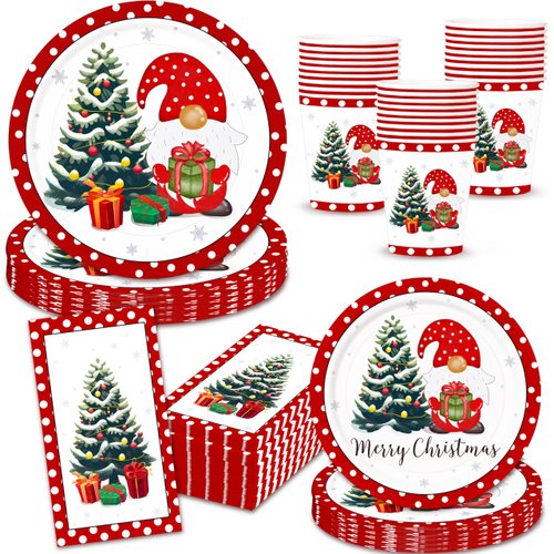 KaKanParty Christmas Paper Plates and Napkins,Serves 25 Christmas Plates and Napkins,Includes Christmas Dinner Plates,Napkins and Cups,Christmas Party Plates