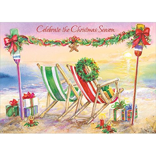 Designer Greetings Beach Chairs and Garland Box of 18 Warm Weather Christmas Cards