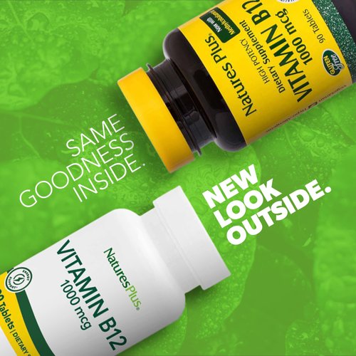 NaturesPlus Vitamin B12 (Methylcobalamin) - 1000 mcg, 90 Vegetarian Tablets - High Potency Red Blood Cell Support - Natural Energy Booster, Promotes Overall Health - Gluten-Free - 90 Servings