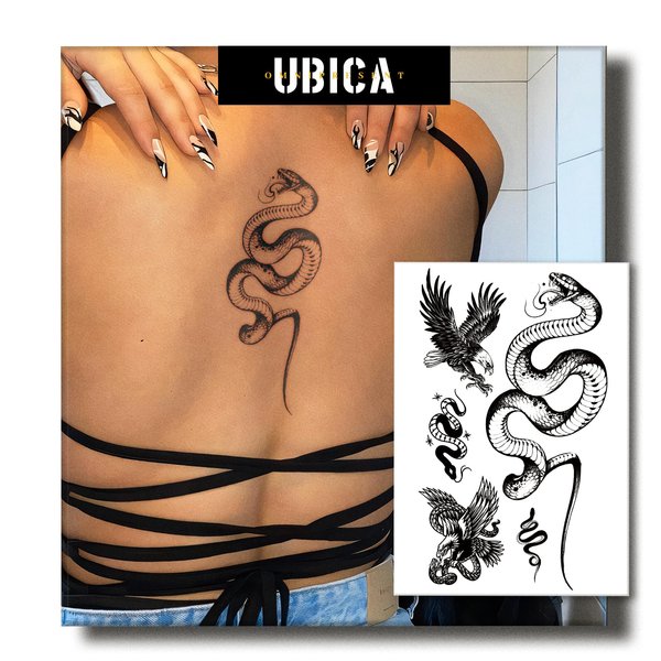 UBICA Temporary Tattoos Adult, 2 Sheets Fake Tattoos, Realistic And Long-Lasting Non-Reflective, Waterproof For 1-2 Weeks, The Eagle Vs.The Snake 4.7x6.8in