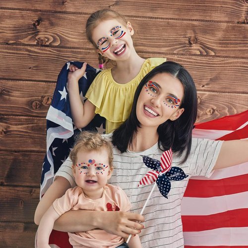 Generic 4th of July Patriotic Face Tattoos Stickers Independence Day Red Blue White USA Flag Star Stickers Temporary Tattoos Party Accessories Decoration