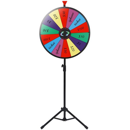 Smartxchoices 24" Prize Spinning Wheel with Stand Dry Erase Marker & Eraser Height Adjustable 14 Slots Color Fortune Awarding Games for Carnival Casino Trade Show