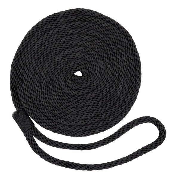 SGT KNOTS Solid Braid Polypropylene Dock Lines - All Purpose Marine Docking Ropes for Boat/Boats (1/2" x 15ft, 2 Pack - Black)