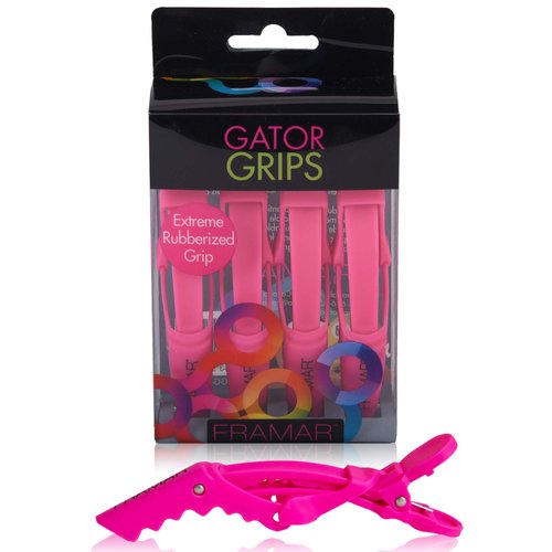 Framar Gator Grips Pink Hair Clips for Styling - Hair Clips For Women, Alligator Clips for Hair, Crocodile Clips for Hair Styling – Sectioning Clips For Hair, 4 Count Rubberized