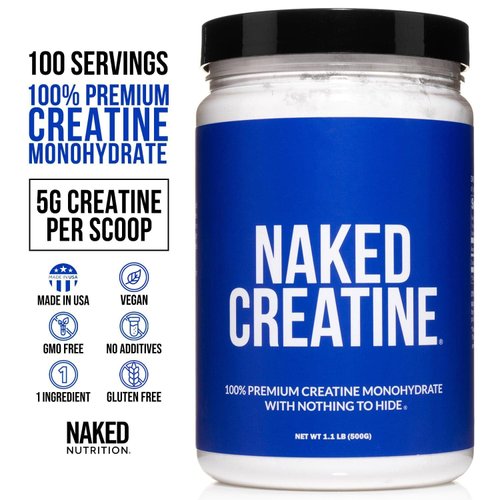 NAKED Pure Micronized Creatine Monohydrate Powder - Unflavored, 500g, 1.1lb Bulk - Vegan, Non-GMO, Gluten-Free, Soy-Free, No Fillers, Supports Muscle Growth & Strength - 100 Servings