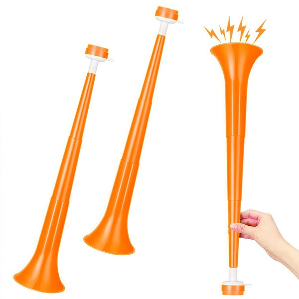 GCQJOQ 2 Pcs Collapsible Stadium Horn, 21 Inch, Plastic Vuvuzela Trumpet Noisemakers for Sports Events, Carnivals, Parties, Orange