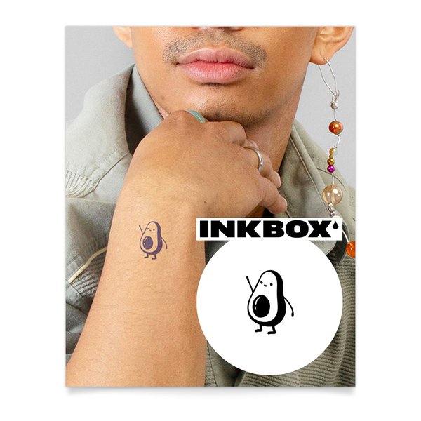 Inkbox Temporary Tattoos, Semi-Permanent Tattoo, One Premium Easy Long Lasting, Water-Resistant Temp Tattoo with For Now Ink - Lasts 1-2 Weeks, Avocado Tattoo, Cado, 2 x 2 in