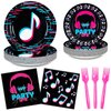 DYLIVeS 96 Pcs Music Party Supplies, Music Theme Birthday Party Decorations Disposable Tableware Packs Music Note Party Supplies for Girls - 9'' and 7'' Plates and Napkins, Forks (Serves 24)