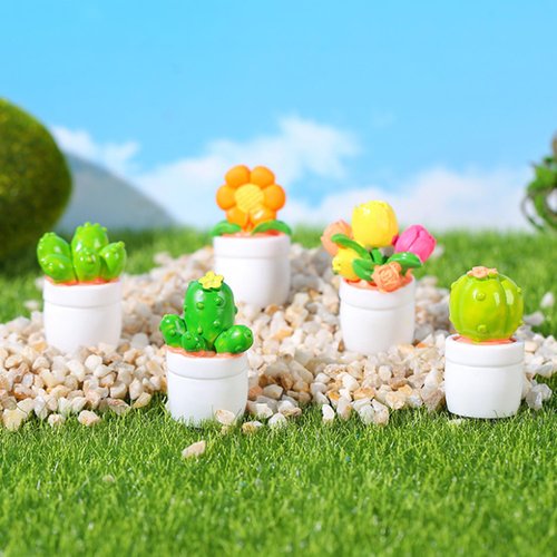 U-Zimikee 10 Pcs Miniature Dollhouse Plants Flowers with White Plant Stand, Miniature Bonsai Plant Mini Potted Plants Artificial Tiny Greenery Ornament Faux Flower Plants for Dollhouse Decoration
