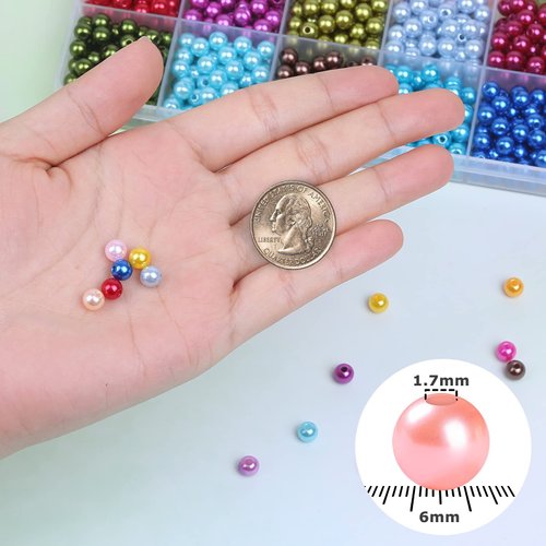 anezus 1960PCS Pearl Beads, 6mm 28 Colors Multicolor Pearl Beads Loose Pearls for Crafts with Holes for Jewelry Making, Small Pearl Filler Beads for Crafting Bracelet Necklace Earrings