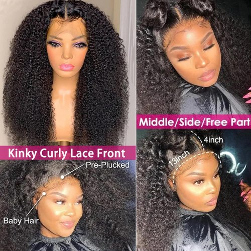 Skouty 24 Inch Kinkycurly Wig Human Hair 13x4 HD Lace Front Wigs 180 Density Glueless Wigs Human Hair Pre Plucked Brazilian Kinky Curly Wig Lace Frontal Wigs for Black Women Virgin Human Hair Wig