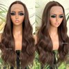 QD-Tizer Loose Curly Brown Lace Front Wig Synthetic Long Highlight Brown Wigs Pre-styled Long Body Wave Wavy Curly Hair 13×4 Lace Wigs for Women Natural Glueless Synthetic Wigs for Daily Use