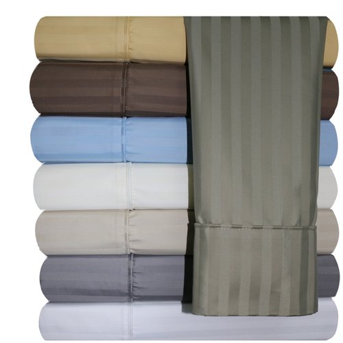 Royal Hotel Bedding King Ivory Cotton-Blend Wrinkle-Free Pillowcases 650-Thread-Count Stripe 2 Pillow Cases