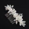 Rumtock Opal Crystal Beads Silver Leaf White Flower Hair Comb Side Headpiece for Wedding Brides Women Banquet Jewelry