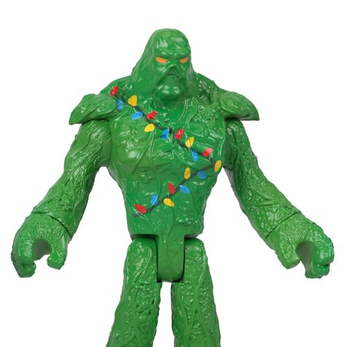 Fisher-Price Replacement Part Imaginext Playset Inspired by DC Superfriends Holiday Theme HML59 ~ Replacement Poseable Swamp Thing Monster Figure, Green with Christmas Holiday Lights Around Chest