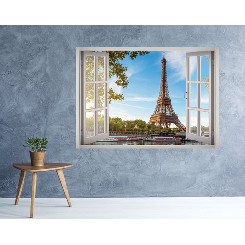 Eiffel Tower Paris View Window 3D Wall Decal Art Removable Wallpaper Mural Sticker Vinyl Home Decor West Mountain™ W23 (Giant (65''W x 46''H))