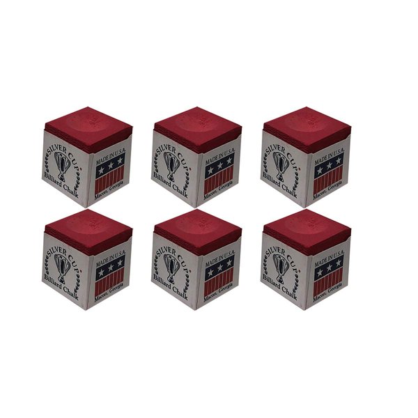 Silver Cup Set of 6 Red Billiard Pool Cue Chalk