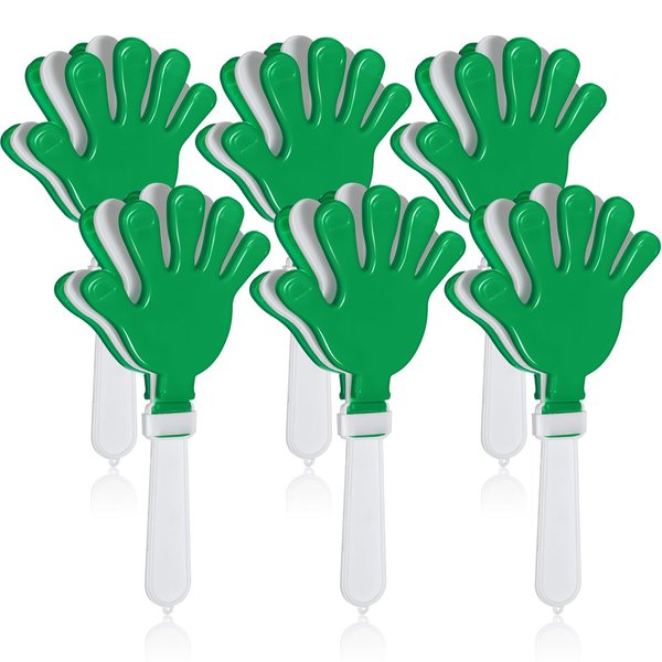 Syhood 6 Pcs Hand Clappers 7.5 Inch Noise Makers Party Favors Sports Clapper Plastic Clapper Sporting Events Cheers for Football Basketball Game Birthday Decorations Gift Supplies (Green and White