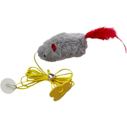 YuanHolumid Grey and Red Interactive Cat Toy, Hanging Self-Play Little Mouse Shaped Toys Cat Toy, Built-in Sound, Relieve Boredom, Hanging Squeak Mouse Stretchy Feather Plush Cat Toy Grey