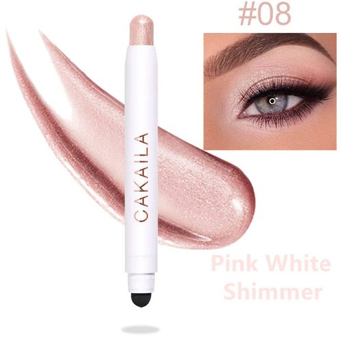 Go Ho Shimmer Cream-to-Powder Eyeshadow Stick,2 in 1 Eyeshadow Pencil Crayon Eye Brightener Stick,Smooth Easy To Color Waterproof,08 Pink White Shimmer