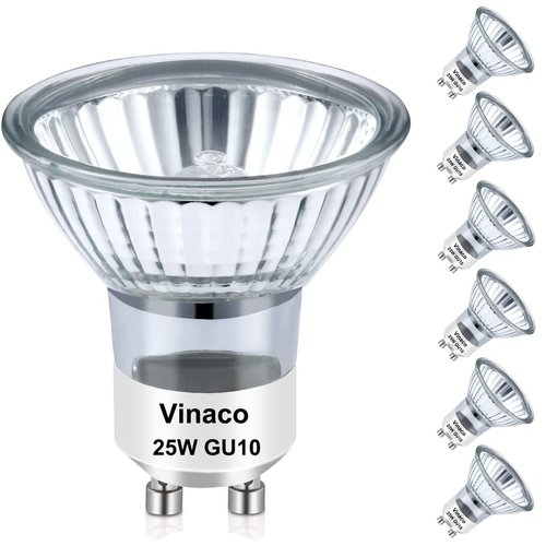 Vinaco GU10 Bulb 25W 120V, 6 Pack Long Lifespan MR16 GU10 Halogen Bulb, GU10 Dimmable Warm White 2800K for NP5 GU10 120V 25W Bulb Candle Warmer, GU10+C 120V 25W Bulb for Track Light Bulbs, Hood Bulbs