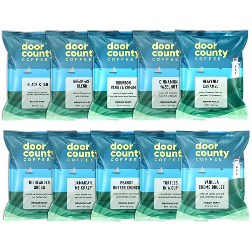 Gourmet Flavored Coffee Sampler Pack - 10 Bags of Unique Flavored Coffees - Roasted by Door County Coffee