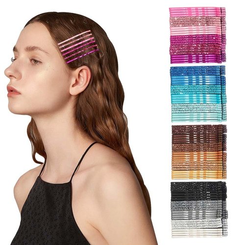 96PCS Colorful Fancy Hair Clips for Women Metal Glitter Bobby Pins Shiny Decorative Girls Hair Accessories for Thick Hair Bling Hairpins Hair Barrettes for Daily Wearing (Pink+Blue+Brown+Black)
