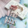 Halloween Cute Ghost Press on Nails Long Coffin Fake Nails Holiday Cute Spooky Heart Spider Web Design Full Cover Nude Pink Nails Acrylic Artificial French False Nails for DIY Manicure Decoration