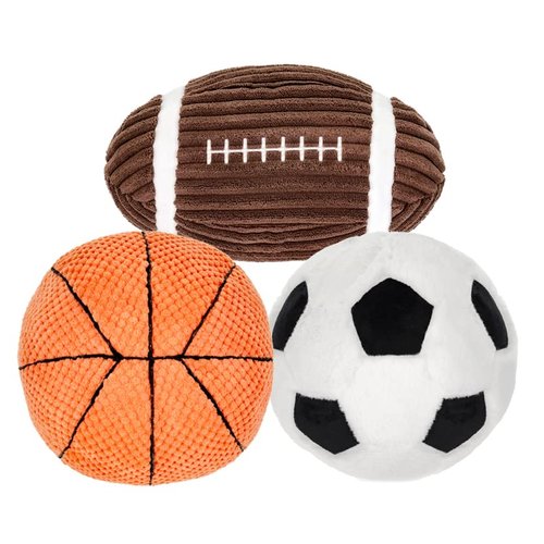 Giftable World 9 Inch Plush Pet Toy Basketball, Football, and Soccer Ball with Squeakers Dog Chew Toy
