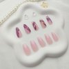 Coffin Press on Nails Medium Fake Nails with Purple Marble Designs Acrylic Nails Press ons Glossy Glue on Nails Pink Translucent False Nails Artificial Stick on Nails for Women 24Pcs