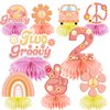 Two Groovy Party Decorations Table Honeycomb Centerpieces for Girls, 9 Pcs Groovy Birthday Theme Table Topper Party Supplies, 60s Retro Hippie Boho Party Decor 2nd Birthday Supplies