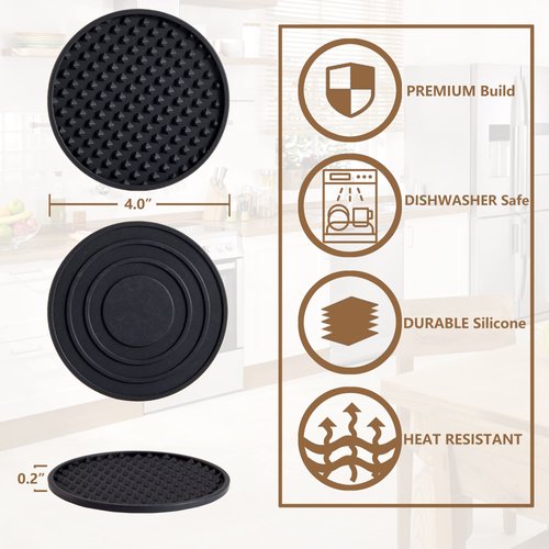 Coga Drink Coasters Set of 6 with Holder, Silicone Coasters Tabletop Protection for Any Table Type, Wood, Stone Tables, Dishwasher Safe, Coasters for Drinks Fits Any Size of Drinking Glasses (Black)