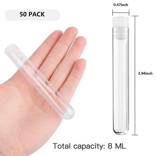 Joyclub 50pcs 12x100mm(8ml) Clear Plastic Test Tubes with Caps for Scientific Experiments, Halloween, Christmas, Scientific Themed Kids Birthday Party Supplies, Decorate The House, Candy Storage