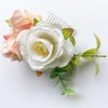Fangsen Eucalyptus Leaves Pink White Rose Buds Flowers Floral Comb With Hair Clip for Flower Girls Brides and Bridesmaids Silver
