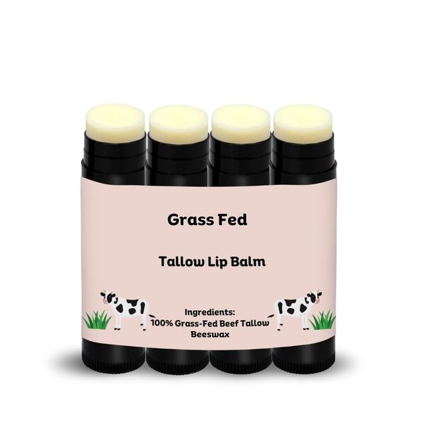 Beef Tallow Lip Balm 100% Grass Fed & Organic, Animal Based Skincare, Carnivore Beauty, Natural Hydrating (4 Pack), Black