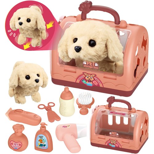 TEUVO Pet Care Play Set Robot Dog Toys for Kids 12Pcs Puppy Dog Toy Pet Walk Grooming Vet Toys Set with Interactive Electric Dog Plush & Cage Pretend Play Gifts for Girls Toddlers 3 4 5 6 7 8 Year Old