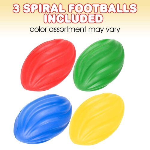 ArtCreativity 6.75" Spiral Footballs for Kids, Set of 3, Colorful Foam Sports Footballs for Outdoors, Indoors, Training, Beginners, Pool, Picnic, Camping, Beach, Party Favors for Boys Girls