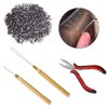 XINMEIWEN Hair Extension Kit Pulling Hook Bead Device Tool Kits and 500 Pieces Silicone Lined Micro Rings for Professional Hair Styling Tools Accessory (Dark Brown)