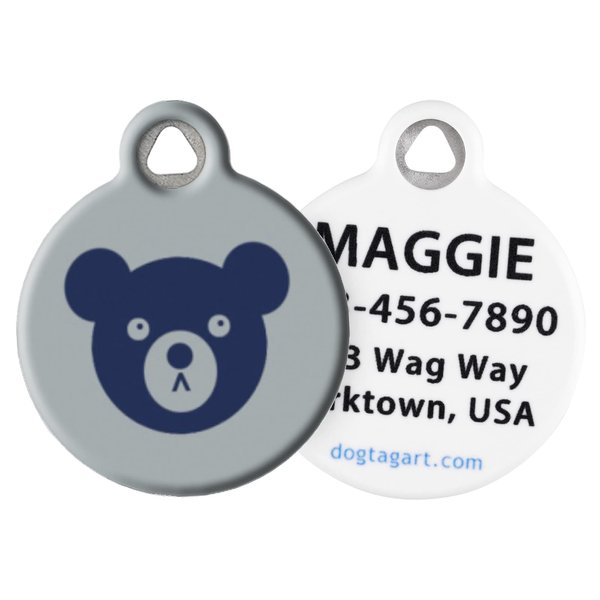 Dog Tag Art Blue Bear Personalized Pet ID Tag for Dogs and Cats, Silent Polymer Coated Stainless Steel Nametag with Customized Identification Information, Small .875" Diameter