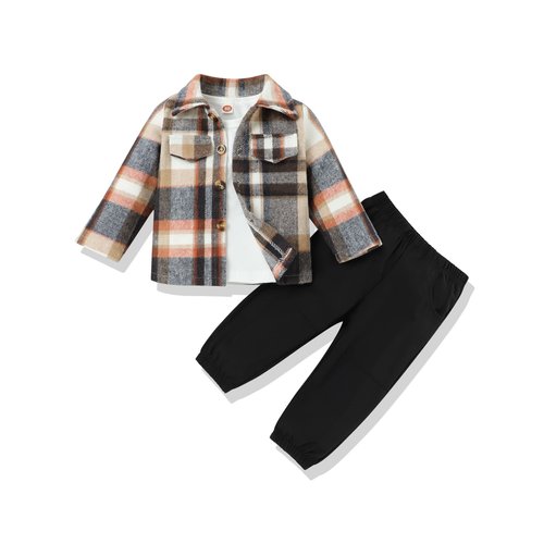 bilison Toddler Baby Boy Outfits Plaid Shirt+T Shirts+Pants Fall Winter 3Pcs Clothing Set 6Months-4T