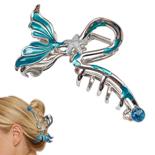 1 Pack Fish Tail Hair Clips Mermaid Hair Claw Clips Metal Silver Hair Clamps for Women Girls Fish Bone Shape Hair Claw Clips Stylish Mermaid Hair Accessories with Star Embellishments