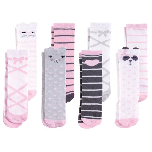 Hudson Baby Unisex Baby Cotton Rich Knee-High Socks, Pink Panda, 0-6 Months