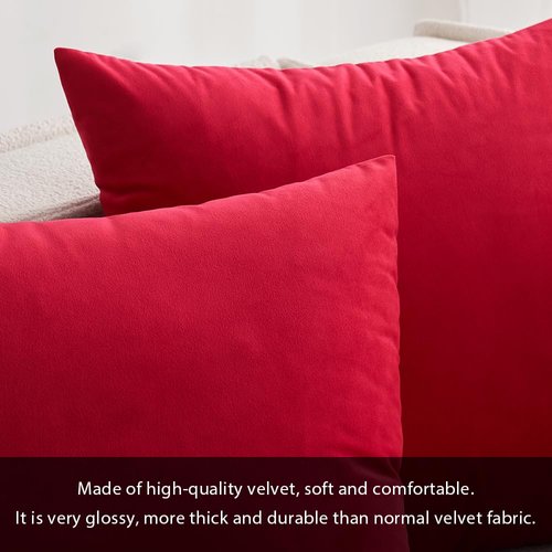 MIULEE Pack of 2 Velvet Pillow Covers Decorative Square Pillowcase Soft Solid Cushion Case for Decor Sofa Bedroom Car 18x18 Inch Red