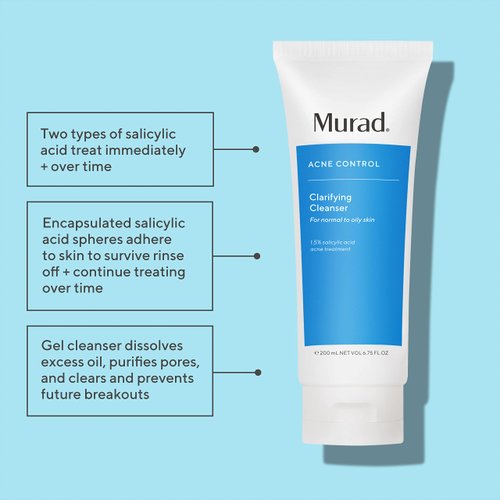 Murad Clarifying Cleanser - Acne Control Salicylic Acid & Green Tea Extract Face Wash - Exfoliating Acne Skin Care Treatment Backed by Science, Travel 2 Oz