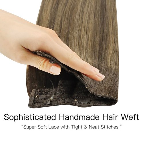 HOTBANANA Wire Hair Extensions, 18 inch 95g Chocolate Brown to Caramel Blonde Fish Line Hair Extensions Real Human Hair Straight Invisible Wire Hair Extensions Remy Hair Extensions