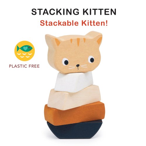 Mentari Toys - Stacking Kitten - 5pcs Wooden Animal Stacker Toddler Toy - Natural Wood Stacking Blocks - Boost Fine Motor Skills - Toddler Educational Toy - Age 12m+