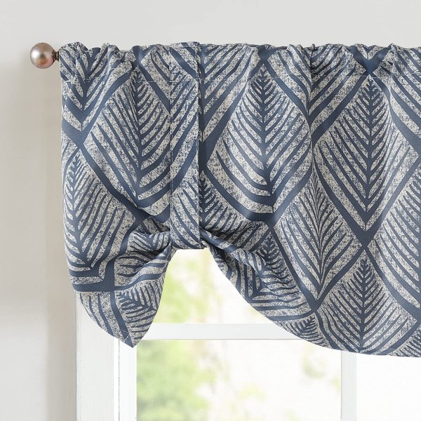 jinchan Tie Up Valance Curtain Geometric Valance for Kitchen Living Room Ferns Leaf Print Blackout Window Valance Adjustable Thermal Insulated Tie-up Valance 18 Inch Rod Pocket 1 Panel Blue on Beige