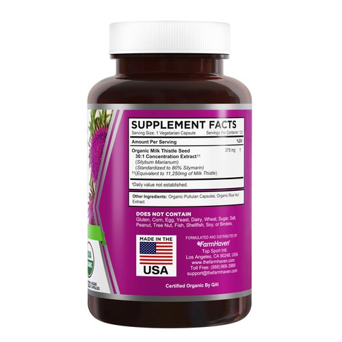 FarmHaven USDA Organic Milk Thistle Capsules | 30X Concentrated Seed Extract & 80% Silymarin Standardized - Supports Liver Function and Overall Health | Non-GMO | 360 Vegan Capsules