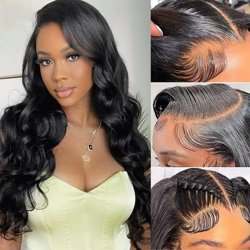 AUOCATTAIL Body Wave Human Hair Pre Plucked With Baby Hair 180% Density Lace Front Wigs 28 Inches Brazilian Virgin Glueless Wide Lace Human Hair Black