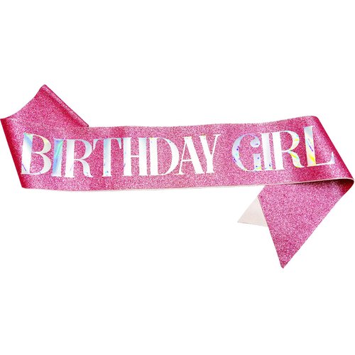 NAUXIUDSJS Birthday Girl Sash, Birthday Sash for Women Glitter Sash with Multicolor Foil, Party Favors Supplies for Sweet 16, 18th 21st 30th or Any Bday Party,Pink